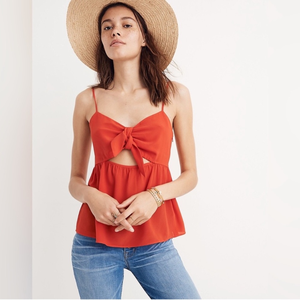Madewell Red Silk Cami Tie Front Top